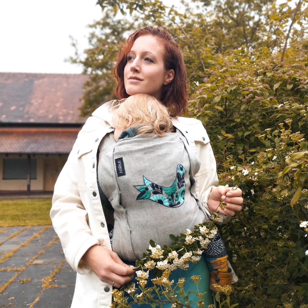 Baby carrier NIRMI Pure with impact patch "Matyó Bird" (Hungary)